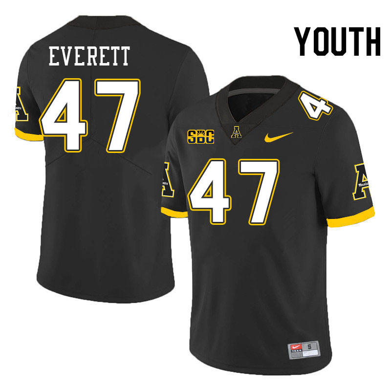 Youth #47 Carter Everett Appalachian State Mountaineers College Football Jerseys Stitched-Black